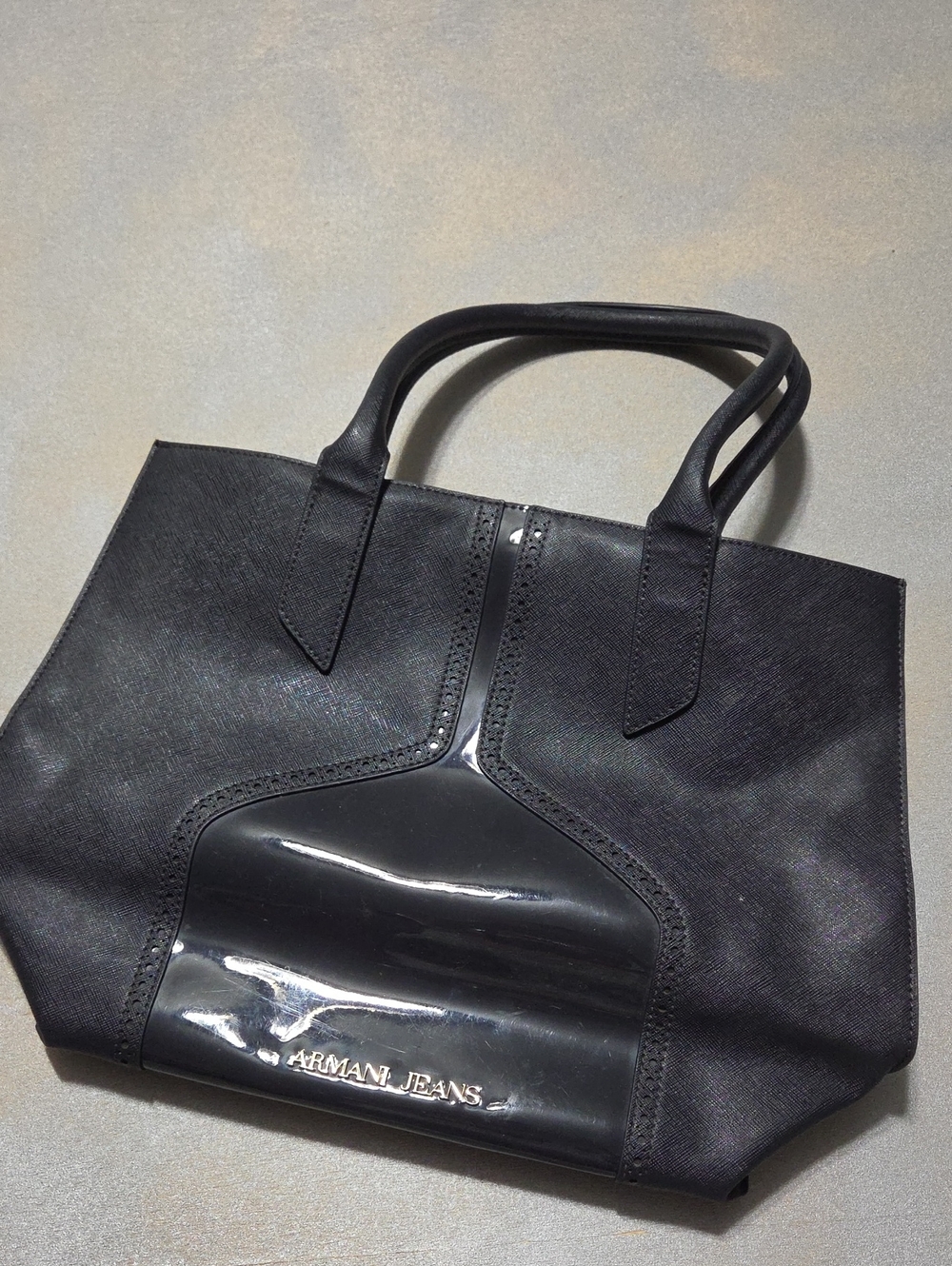 Armani Jeans Black Patent-Trim Tote